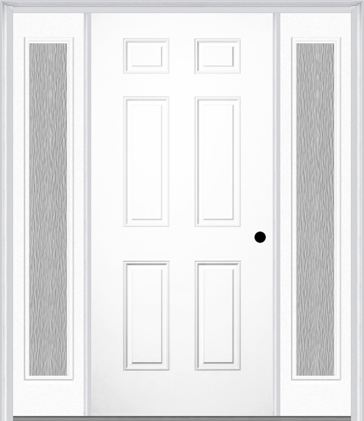 MMI 6 PANEL 3'0" X 6'8" FIBERGLASS SMOOTH EXTERIOR PREHUNG DOOR WITH 2 FULL LITE CLEAR OR PRIVACY/TEXTURED GLASS SIDELIGHTS 21